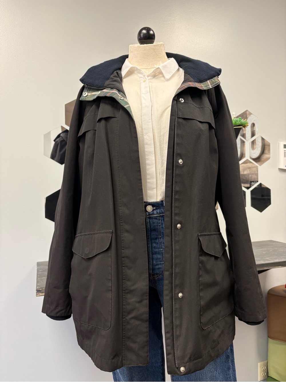 Pendleton Black Utility Hooded Jacket with Plaid Trim